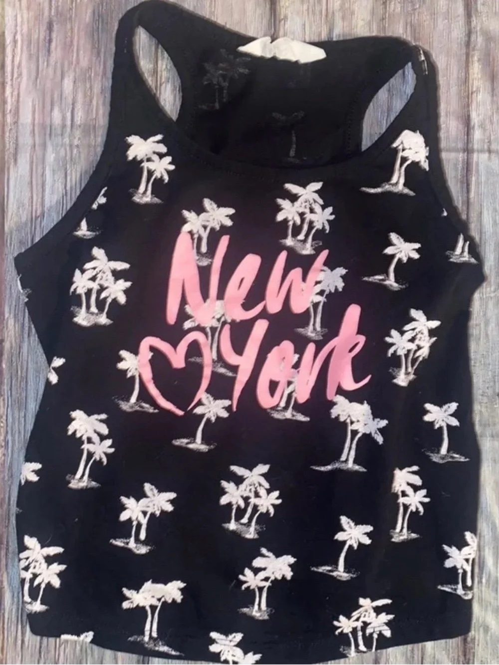 💞 Little Girls Size 8-10 “New York” Black Palm Tree Racerback Tank